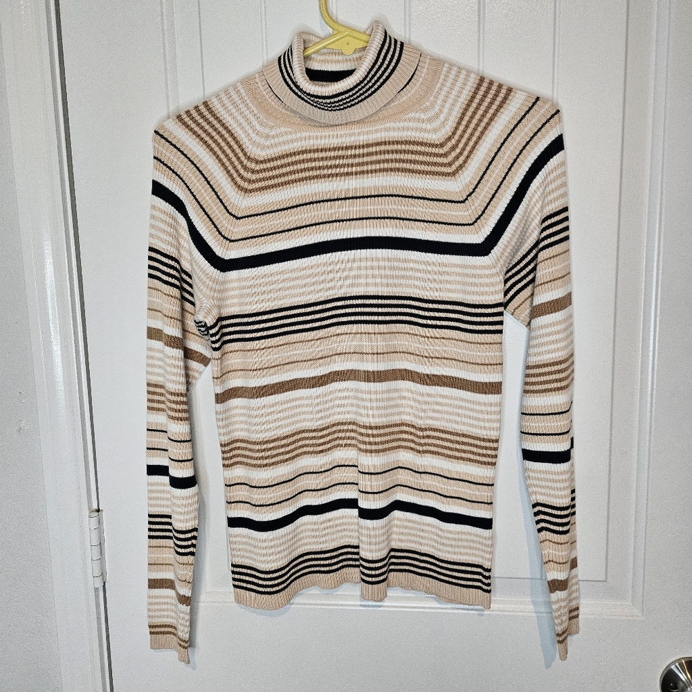 St. Johnâs Bay Striped Turtleneck Sweater - Neutral Earth Tones Fall - Size M